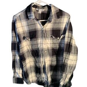 Old Navy Women's Plaid Flannel Button-Up Shirt Black Size M